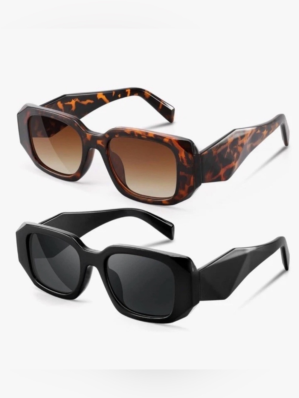 Set of 2 Rectangular Sunglasses in Black and Tortoiseshell NEW